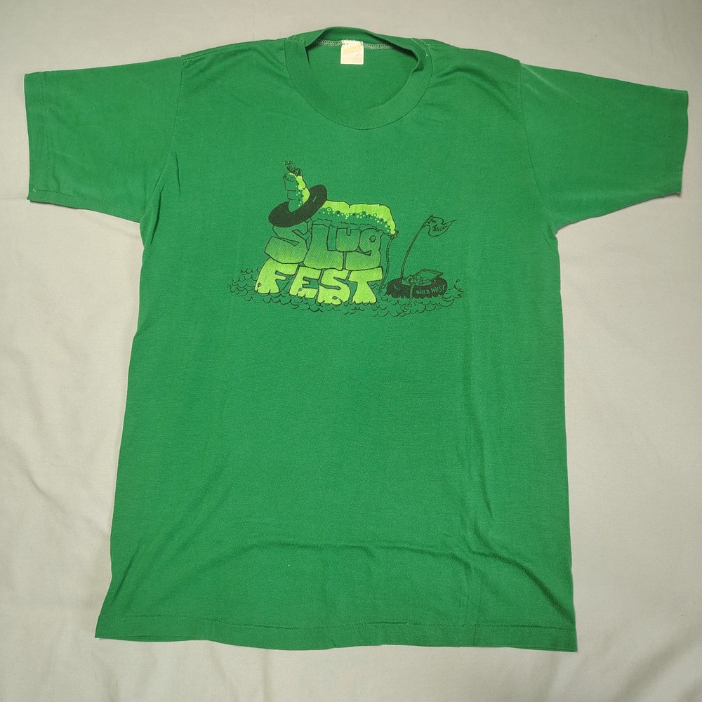 Vintage Wild West Slug Fest T Shirt Green Single Stitch 80s Mens Large 50/50